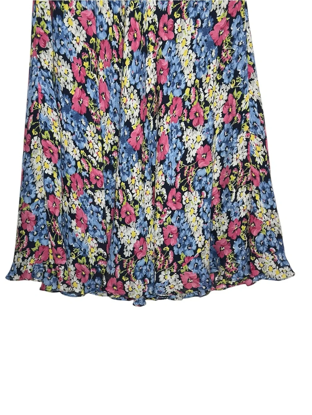 Jones New York Silk Floral A-Line Skirt Size 8 Blue Pink White Midi Lined VTG